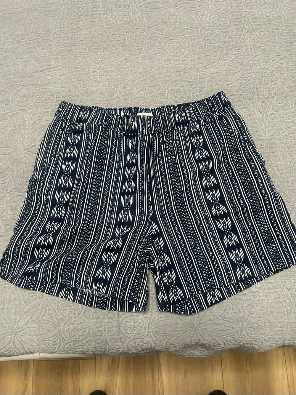 Weatherproof Navy and White Patterned Linen Shorts